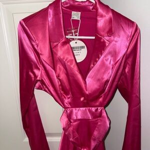 Self Leslie Satin Pink Blazer with Belt